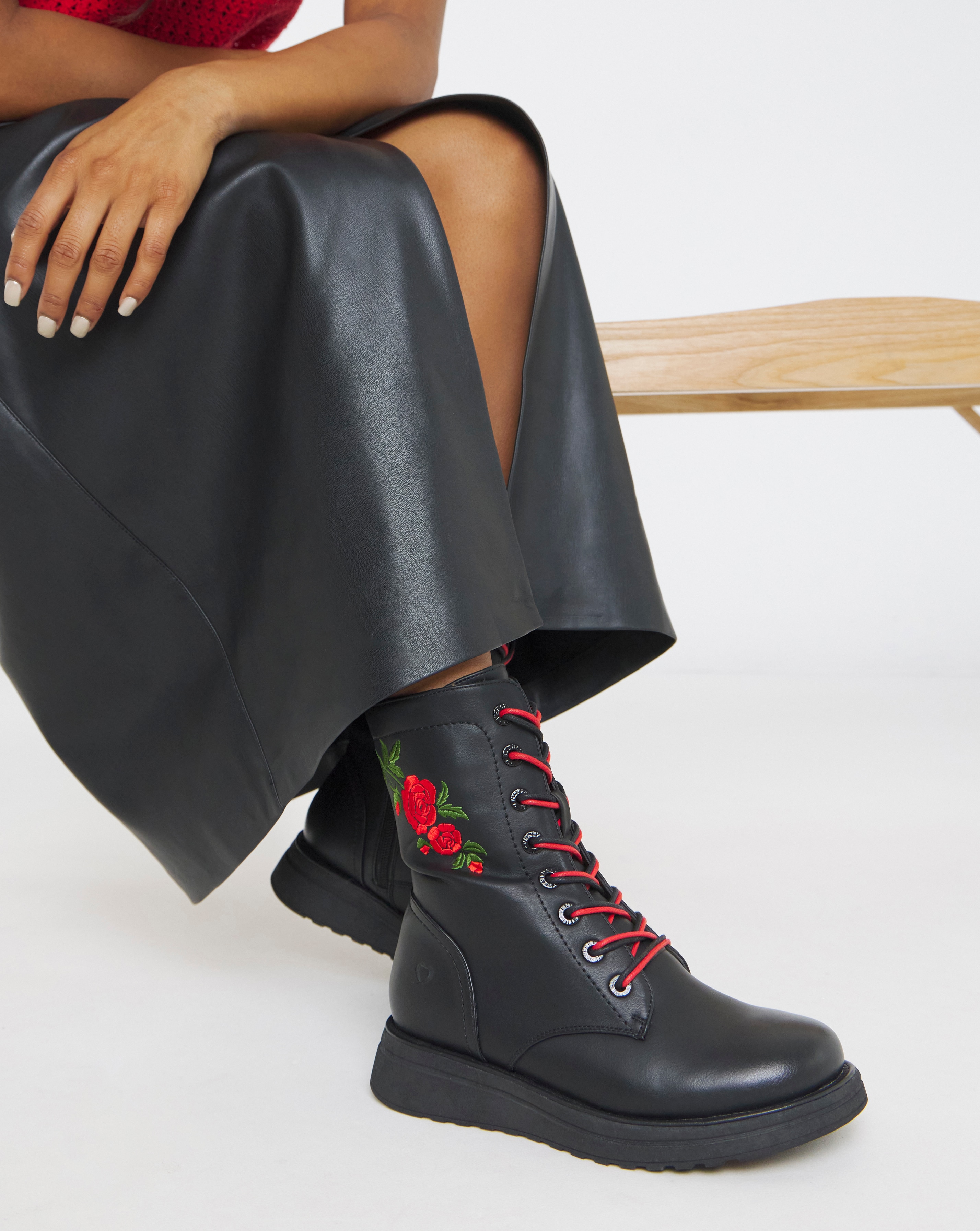 Heavenly Feet Floral Martina Lace Up Chunky Boot Ex Wide Fit