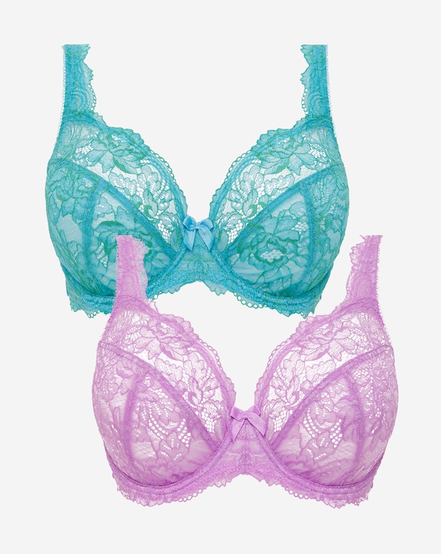 Pretty Secrets (2 Pack) Ella Lace Full Cup Wired Bras (B-H) Lilac/Blue