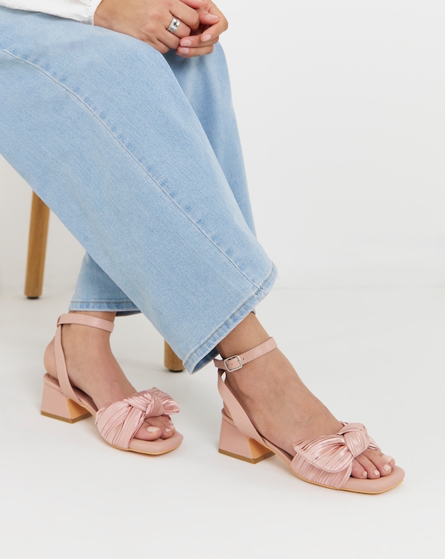 May Side Bow Low Block Heel Sandals - Wide Fit (E)