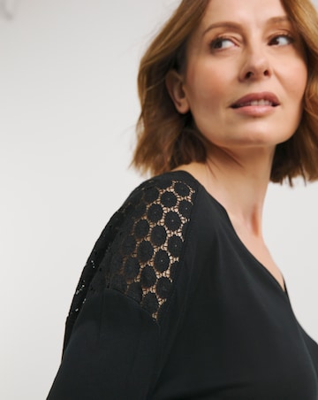 Black V Neck Lace Back Top