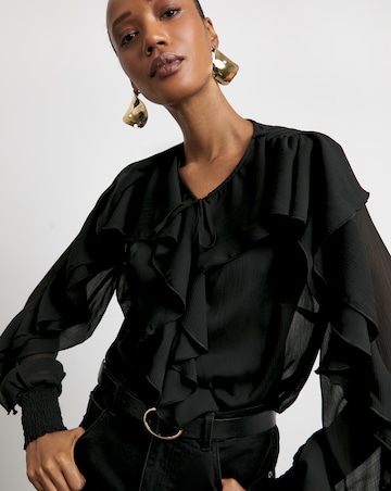 Joanna Hope Crinkle Chiffon Ruffle Blouse