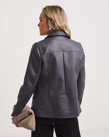 Charcoal Longline Faux Leather Biker