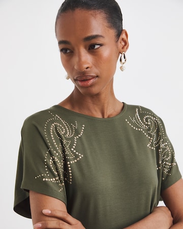 Khaki Embellished T-Shirt