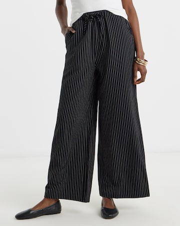 Black Pinstripe Drawstring Wide Leg Trouser