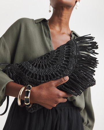 Fringe Raffia Oversized Clutch Bag