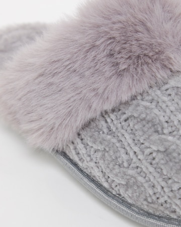 Dana Faux Fur Trim Mule Slippers - Wide Fit (E)