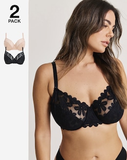 Pretty Secrets (2 Pack) Daisy Lace Full Cup Bras (B-G) Black/Almond