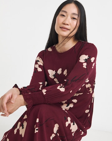 Shirred Cuff Long Sleeve Tea Dress