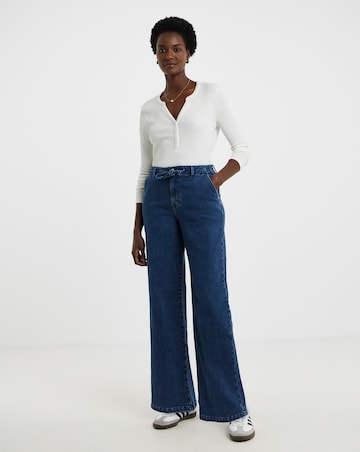 Blue Fleece Lined Cosy Warm Feel Wide Leg Jeans