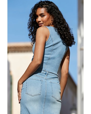 Sosandar Mid Blue Denim Waistcoat Jacket