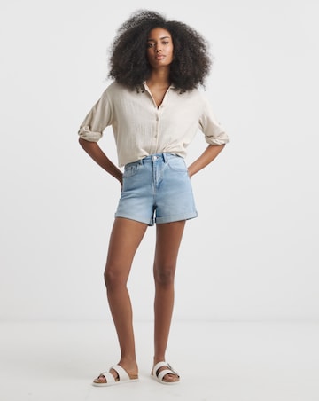 Simply Be Light Wash Roll Hem Mom Shorts