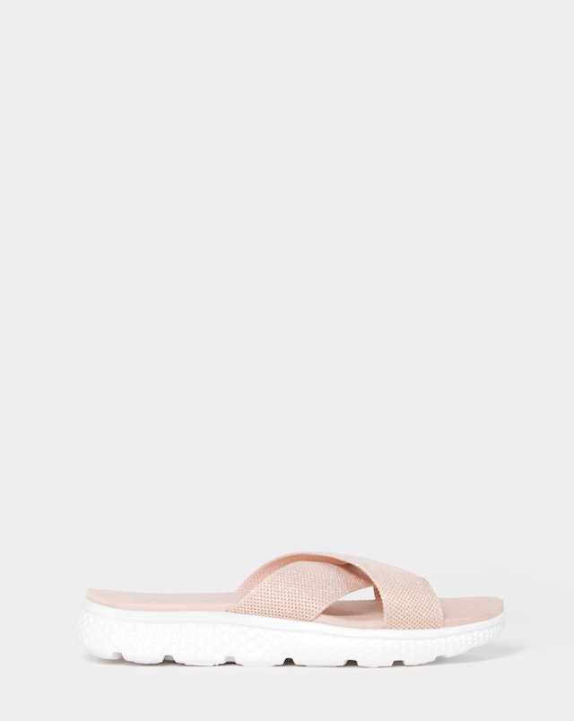 Cushion Walk Rose Gold Shimmer Glitter Crossover Sandals - Extra Wide Fit (EEE)