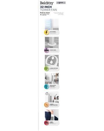 Beldray 32 Inch Tower Fan With Timer White