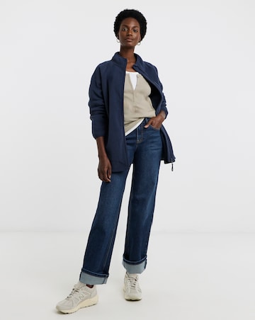 Navy Zip Through Longline Fleece