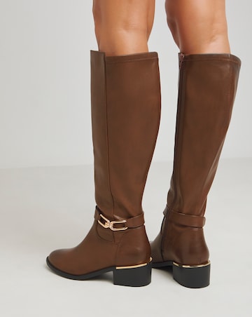 Heavenly Soles Ledger Knee High Boots With Trim Detailing Wide E Fit Curvy Calf
