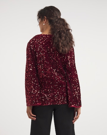 Red Slash Neck Velvet Sequin Top