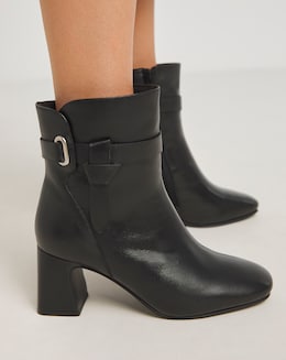 Kathy Heeled Leather Boot With Wrap Around Detail - Extra Wide Fit (EEE)