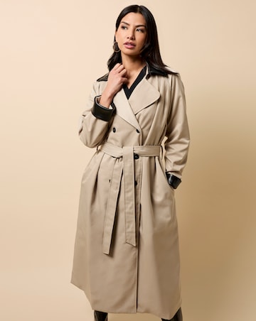Little Mistress Camel Pu Contrast Trim Trench Coat