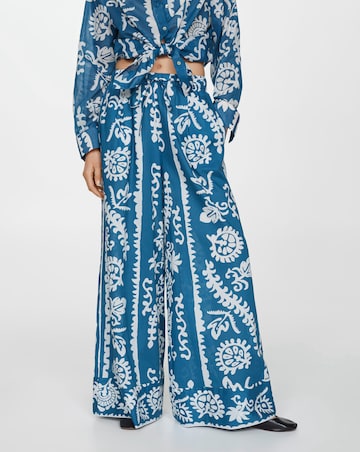 Mango Nemo Floral Print Cotton Wide Leg Trousers