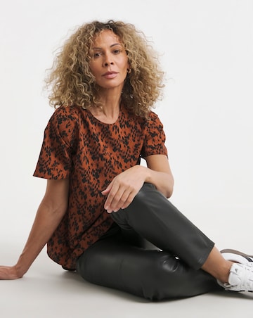 Animal Print Short Sleeved Woven Top