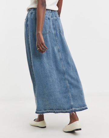 Button Front Midi Denim Skirt with Tencel TM Lyocell