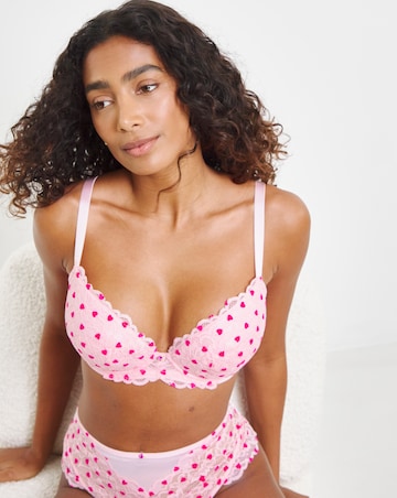 Ann Summers Sexy Lace Planet Flocked Heart Plunge Bra Pink