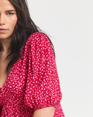 Simply Be Red and Pink Print Viscose Button Through Skater Dress