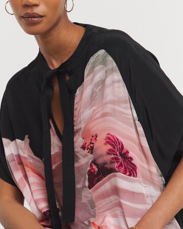 Religion Tie Neck Vegan Silk Flower Top