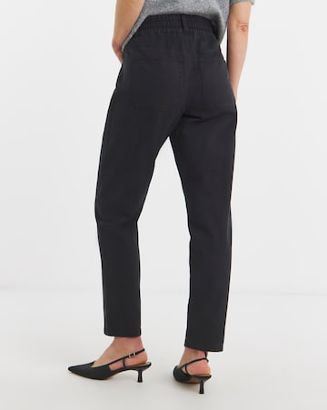 Washed Black Elasticated Tapered Jeans