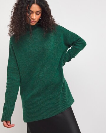 High Neck Deep Trim Longline Jumper