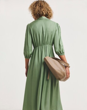 Pistachio Zip Front Shirt Dress With Open Neck