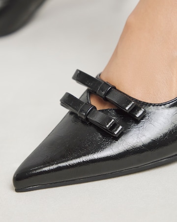 Heavenly Soles Elm Kitten Heel Slingback Shoes With Bow - Wide Fit (E)