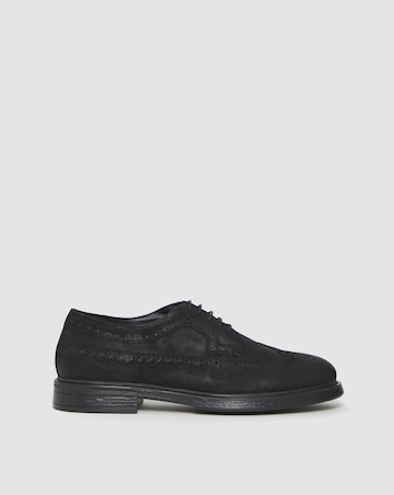 Black Suede Brogue Smart Shoe Wide Fit