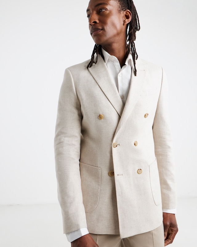 Double Breasted Linen Blend Blazer