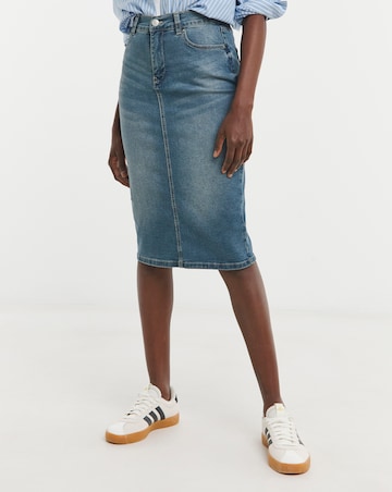 24/7 Blue Midi Denim Skirt