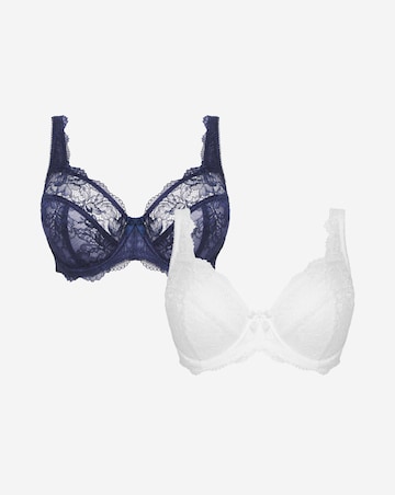 Pretty Secrets (2 Pack) Ella Lace Full Cup Wired Bras (B-K) Navy/White