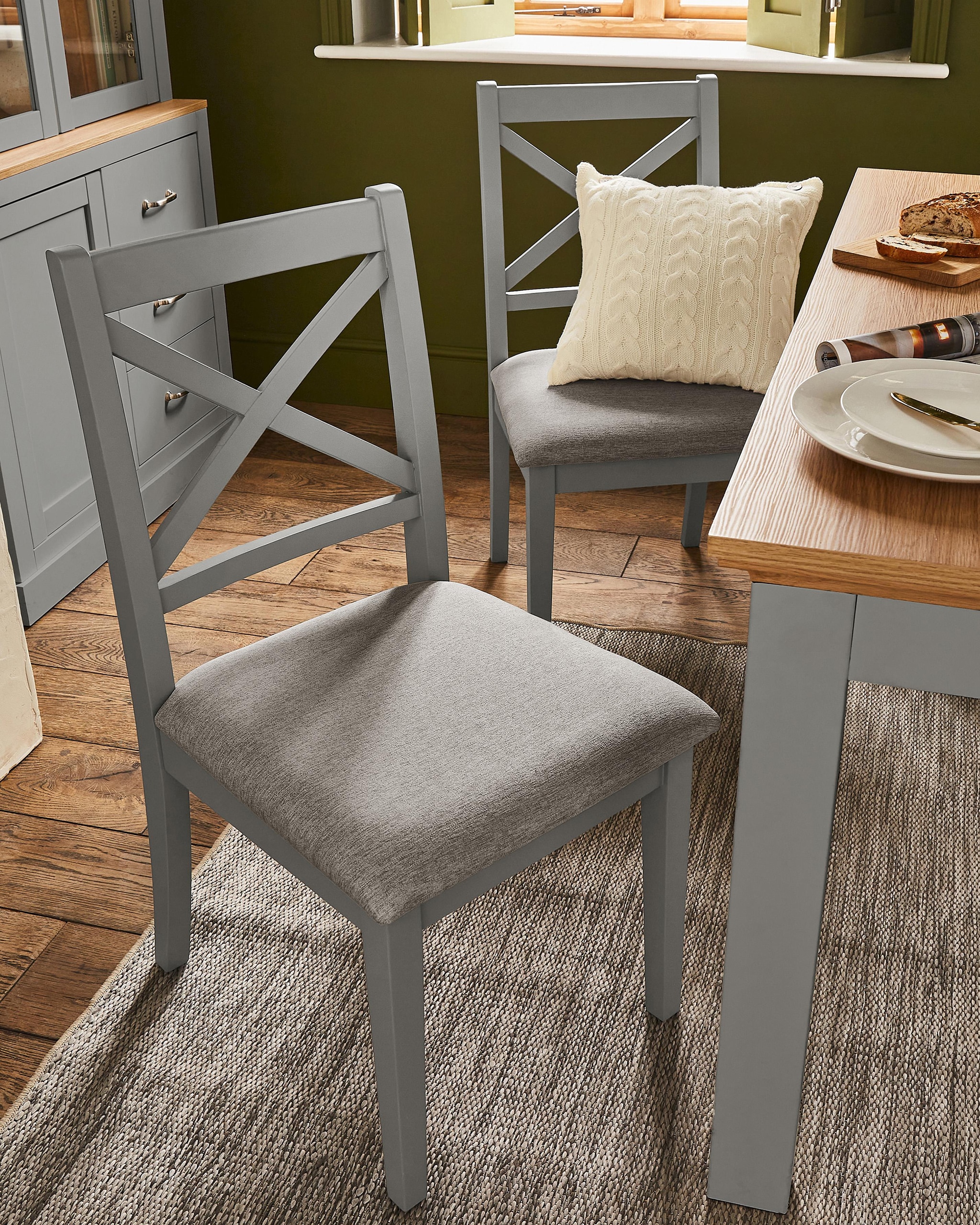 A grey dining chair