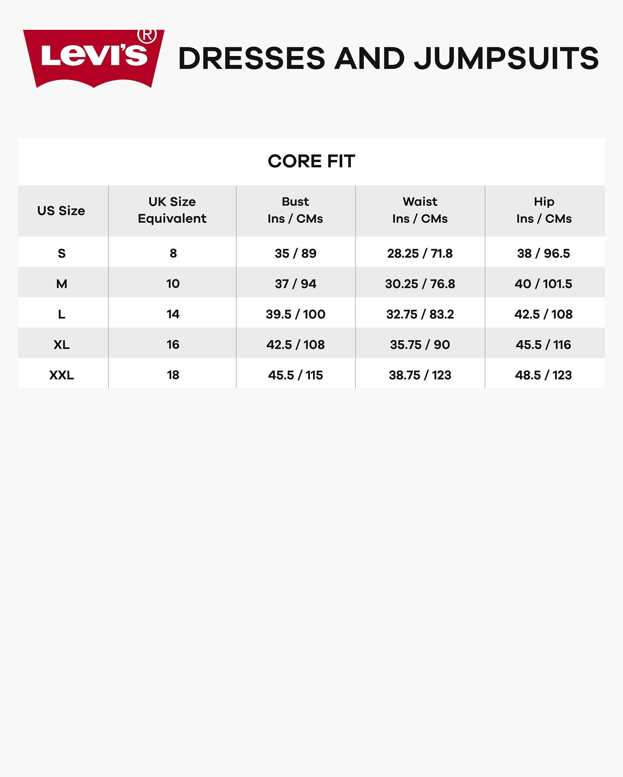 Levi's dresses and jumpsuits size guide