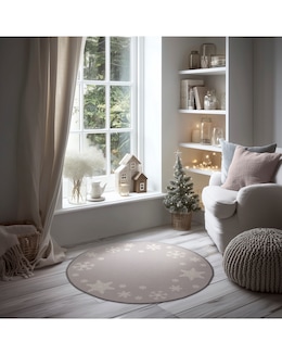 Christmas Snowflakes Washable Circle Rug