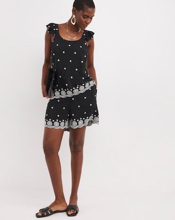 Black Broderie Hem Shorts