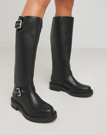 Eden Buckle Detail Knee High Boots - Extra Wide Fit (EEE) & Super Curvy Calf