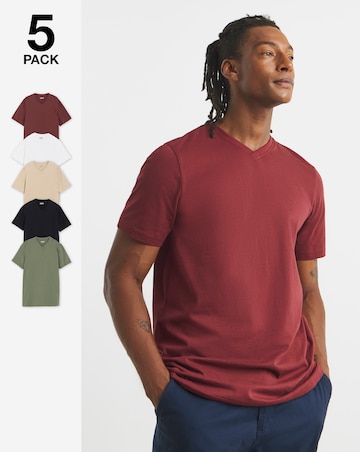 5 Pack Multi V Neck T-Shirts Long Length