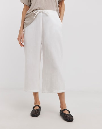 Pure Cotton Textured Cropped Wide Leg Culottes