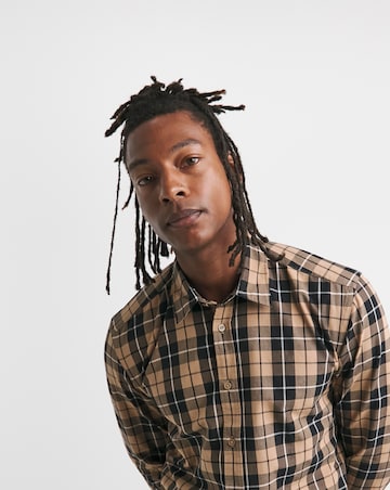 BOSS Long Sleeve Beige Check Shirt