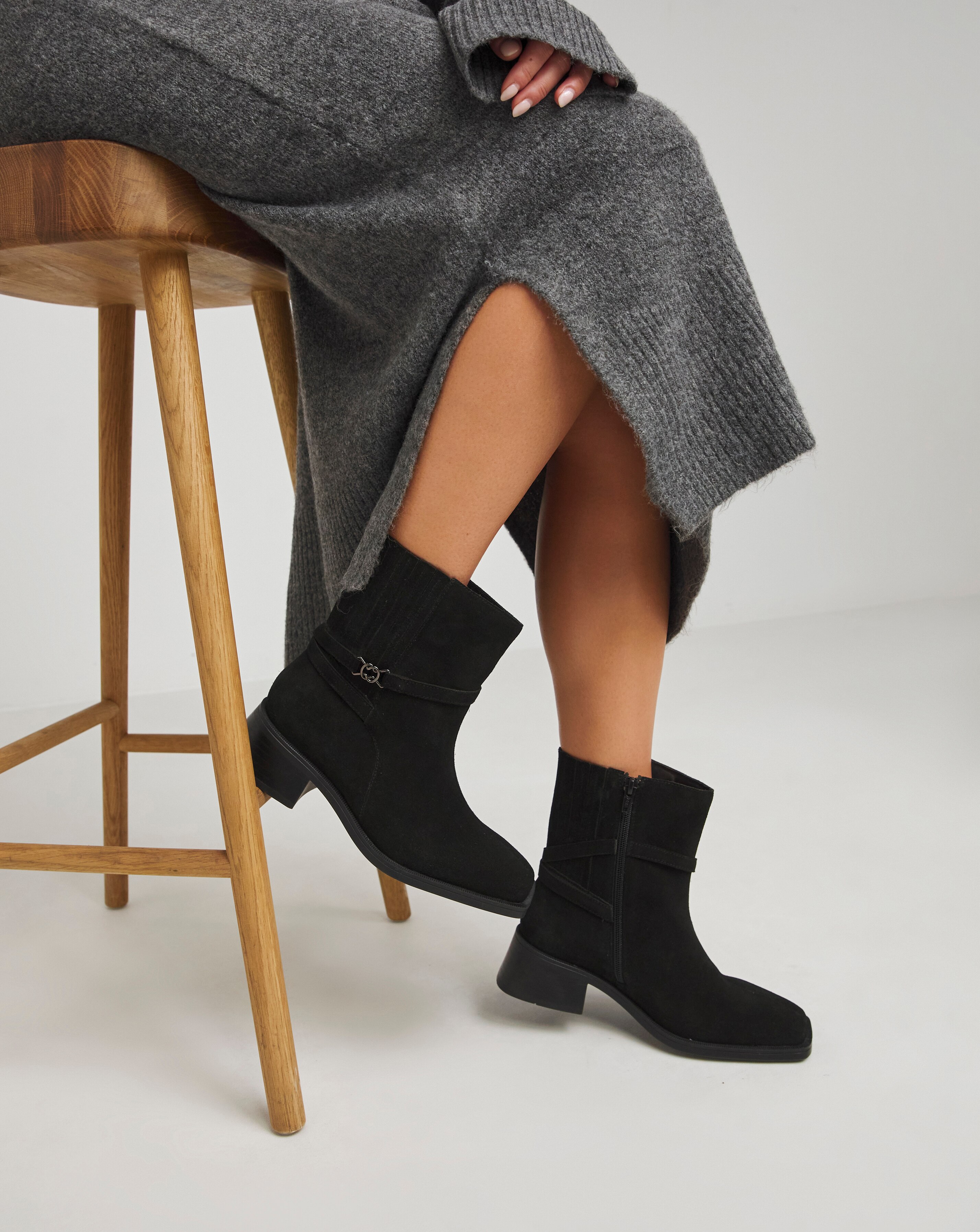 Heavenly Soles Phoenix Suede Square Toe Boots With Gusset - Extra Wide Fit (EEE)
