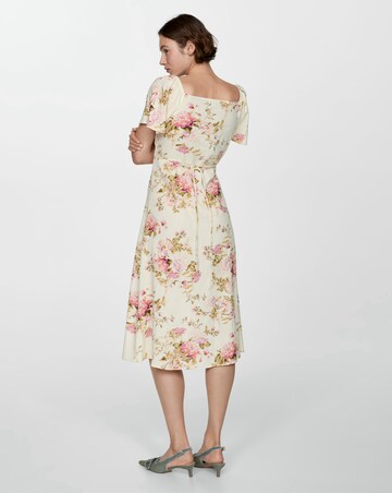 Mango Buttoned Floral Print Linen Blend Midi Dress