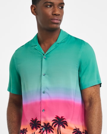 Ombre Palm Cuban Collar Shirt