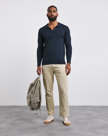 Navy Revere Collar Long Sleeve Polo