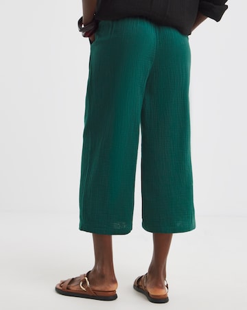Pure Cotton Textured Cropped Wide Leg Culottes