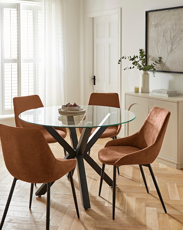 Bodie Black Dining Table with 4 Etta Faux Leather Chairs